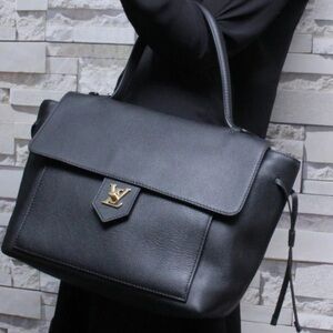 Louis Vuitton Black Calfskin Shoulder Tote with Gold Hardware